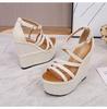 Fashion Summer 16cm High Heel Wedges Heel Sandals 14cm Fashion Thick Bottom Platform Open Toe Ladies Sandals Leather Gladiator Sandals