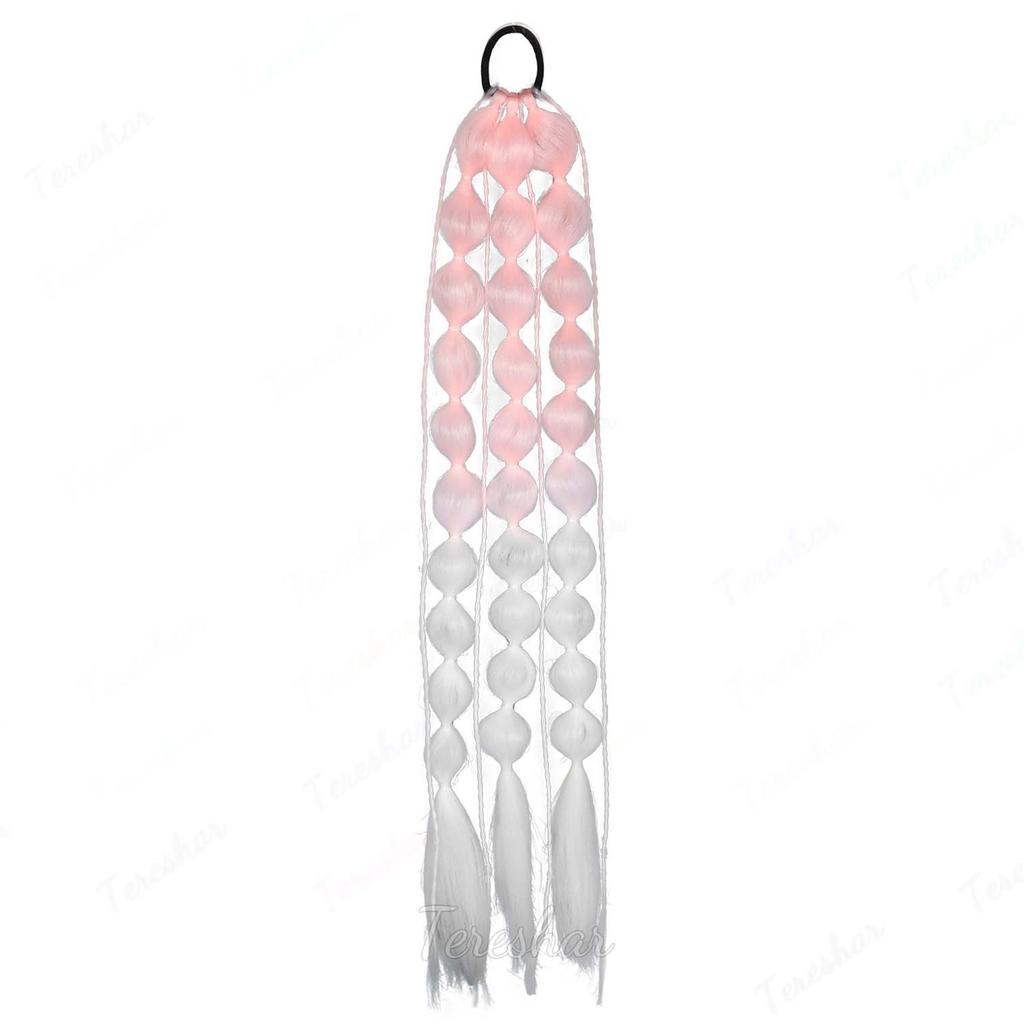 Synthetic 1Pcs Ponytail Extension Corlorful Bubble Braid Long Lantern Braided Ponytail with Hair Tie Straight Hairpieces