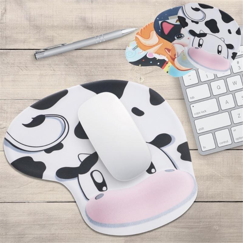 T3EE Cartoon Cow Mouse Pad With Integrated Wrist Cushion Firm Rubber Grip Wrist Support Mousepad For Desktop Stability