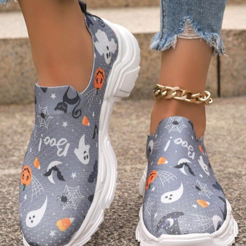 Leisure Sports Casual Shoes for Women - New Style, Fashionable, Halloween-themed, Flat Sole, Large Size, One-piece Slip-on Women's Shoes