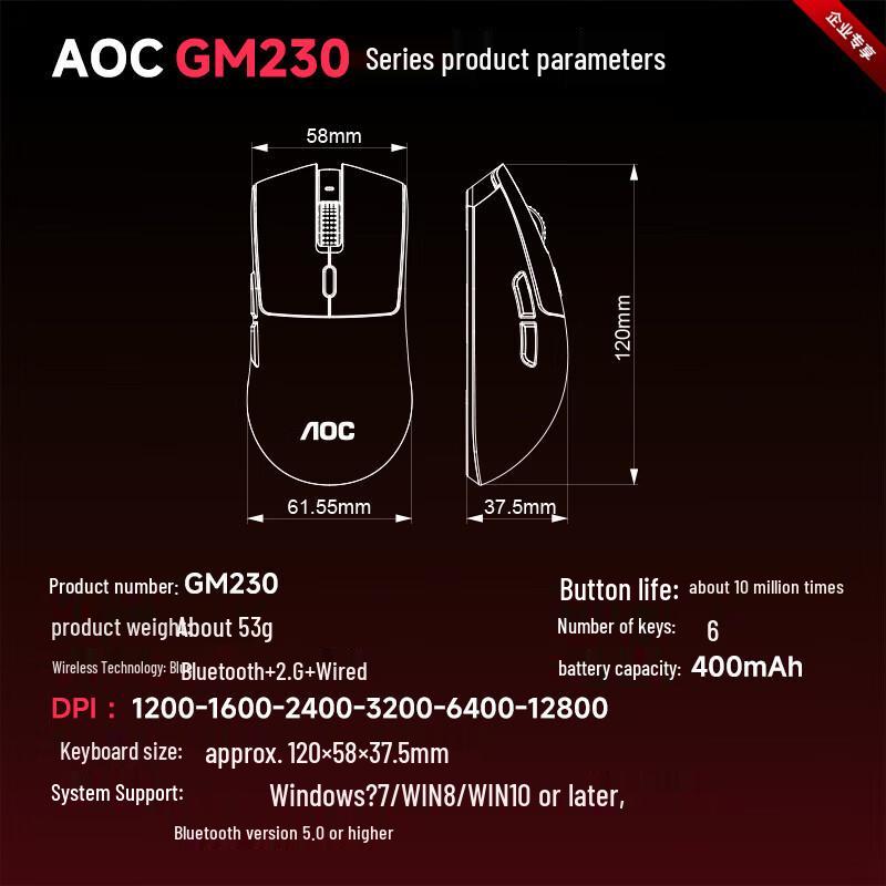 AOC GM230 Tri-Mode Wireless Gaming Mouse