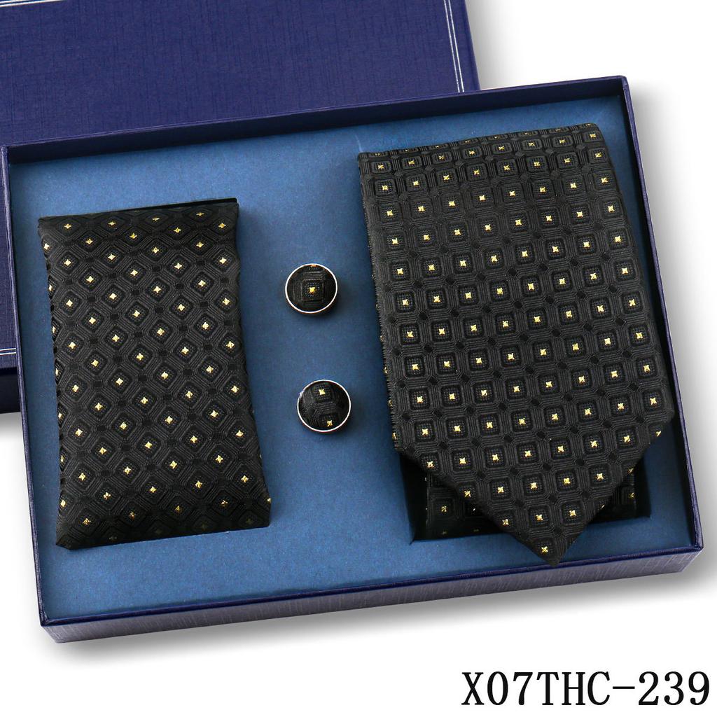 Tie Square Cufflinks 3-Piece Suit Retro Striped Hand Tie High-End Gift Box Set