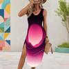 Women Plus Size Sleeveless U Neck Printed Gradient High Side Slit Curved Hem Dress