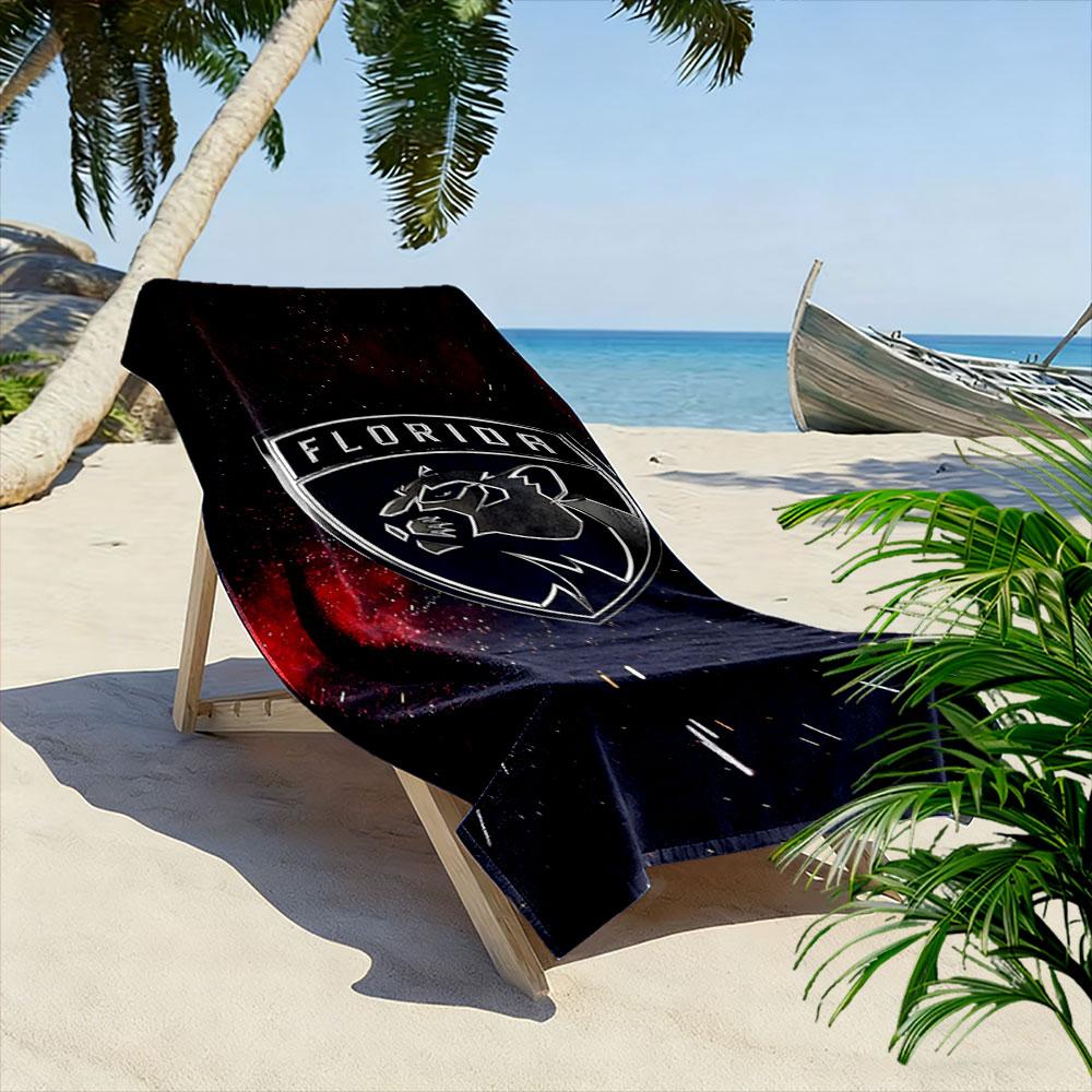 "Florida Panthers Logo On Starry Background" Patterned Beach Towel Quick Dry Perfect for Travel Outdoor Sports Jogging the Beach and Swimming