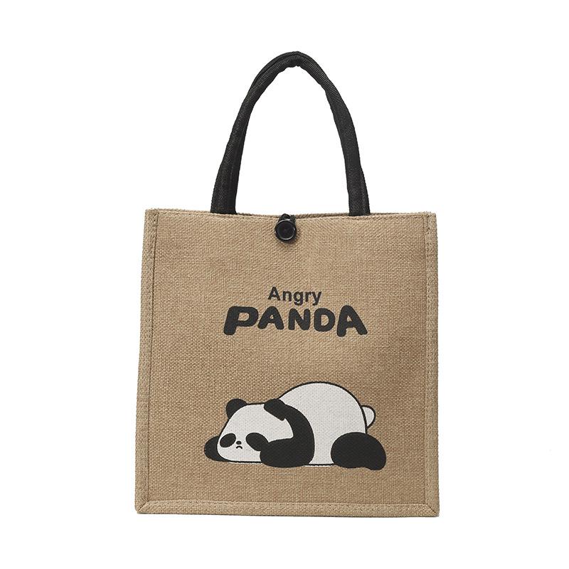 Portable Large-Capacity Panda Tote Bag - Retro Linen Shopping & Travel Shoulder Bag