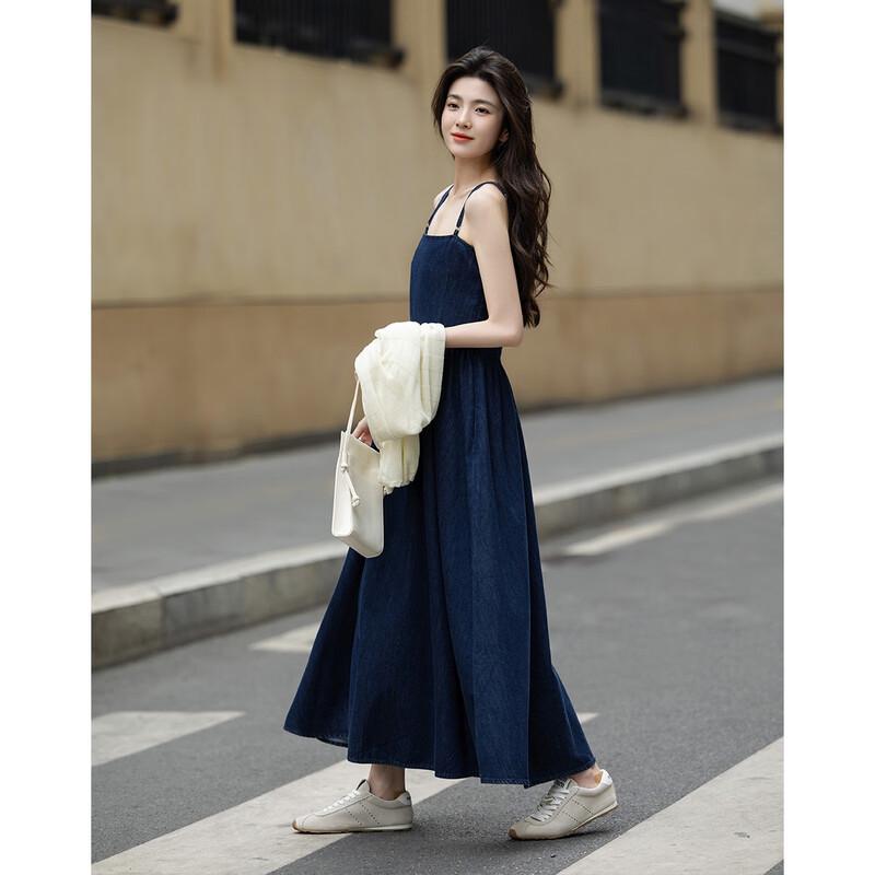 Demana Vintage Denim A-Line Adjustable Strap Dress