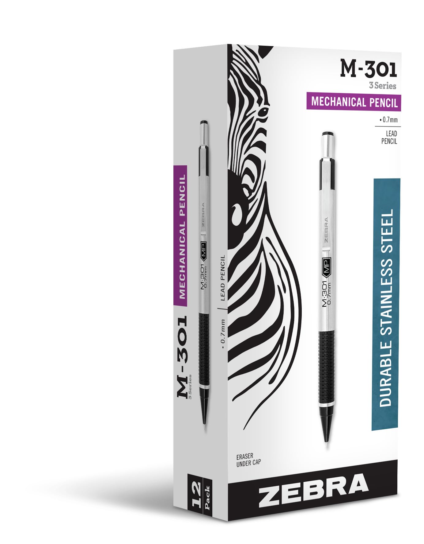 

Zebra Pen Mechanical Stainless Steel Medium Black Grip M-301 Pencil, Barrel, Point, 0.7mm, (12-Pack)