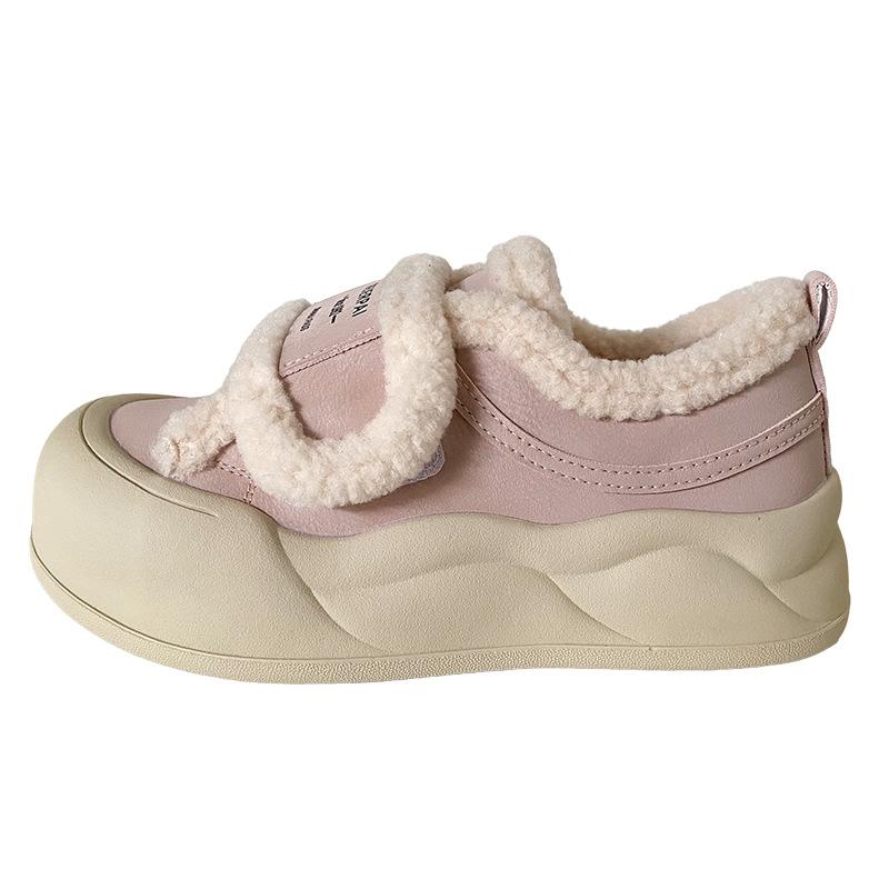 LZ6023 Latex Insole Thick Sole Velcro Heightening Little White Shoes Women's Winter Velvet Warm 2024 New Cotton Shoes