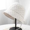 Polka Dot Strap Bucket Hat Female Sweet Versatile Washbasin Hat Big Head Circumference Travel Fashion Bucket Hat