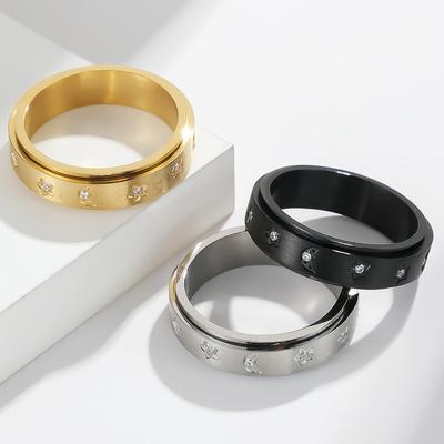 Titanium Steel Studded with Diamonds Stars Moon Rotating Ring Ring To Relieve Anxiety and Relieve Stress Handmade Accessory