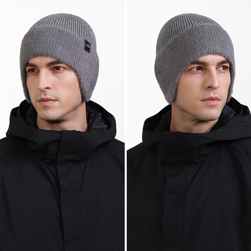 Knitted Cap Men's Winter Velvet Warm Cap Thick Cold-Resistant Riding Wool Cap