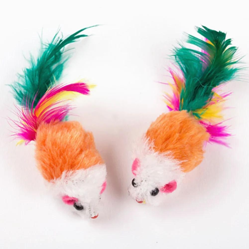 Cat Toys Interactive Cute Soft Fleece False Mouse Colorful Feather Funny Playing Training Toys For Cats Kitten Pet Supplies