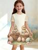 Girl Clothes Cute Rabbit Graphic Printed Girls' Princess Dress Summer Casual Dress for Girls Outfit O-Neck Birthday Gift Clothes