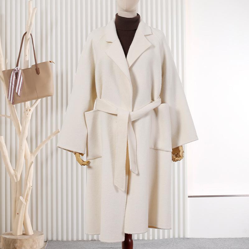 New lazy wind lace-up lapel loose wool double-sided woolen coat women's coat autumn and winter wool coat