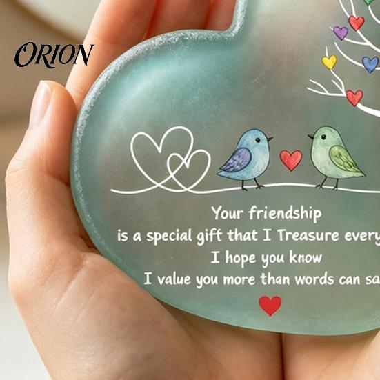 Decorative Ornament for Bedside Table Heart Shape Acrylic Friendship with Engraved Verse & Bird Tree, Desktop Meaningful Presents Colleague Art Decor