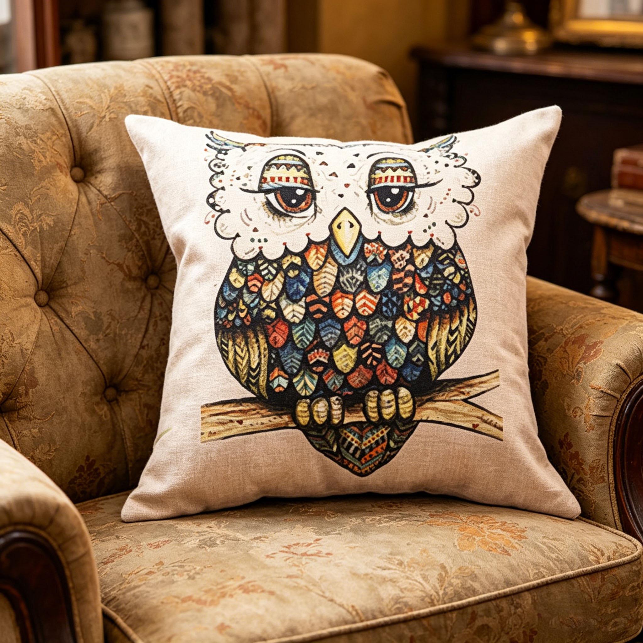 Tinika Chen Unisex Fashion New Cotton Linen Owl Pillow Case Cover 45Cm *45Cm Home/Office/Bed/ Comfortable Square Pillowcase