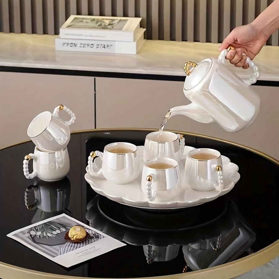 1pc/6pcs/8pcs/set European pearl glazed porcelain tea set - Pearl white porcelain teapot and sugar milk oil teapot