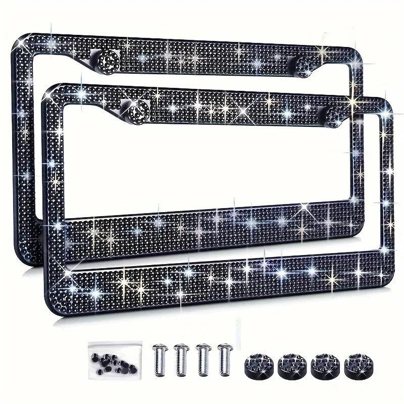 Car Glitter Crystal Sticker License Plate Frame Women's License Plate Frame Auto Parts 12.2*6.3in Three Colors Optional Amagi