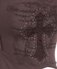 Gillaakaibeu Lace Cross Patched Button Crop T-Shirts_Brown