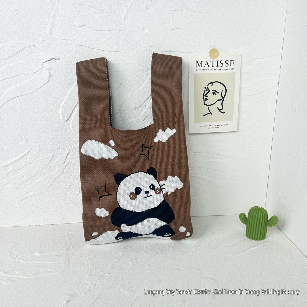 Panda Knit Women's Cross-Border Wrist Tote Handbag