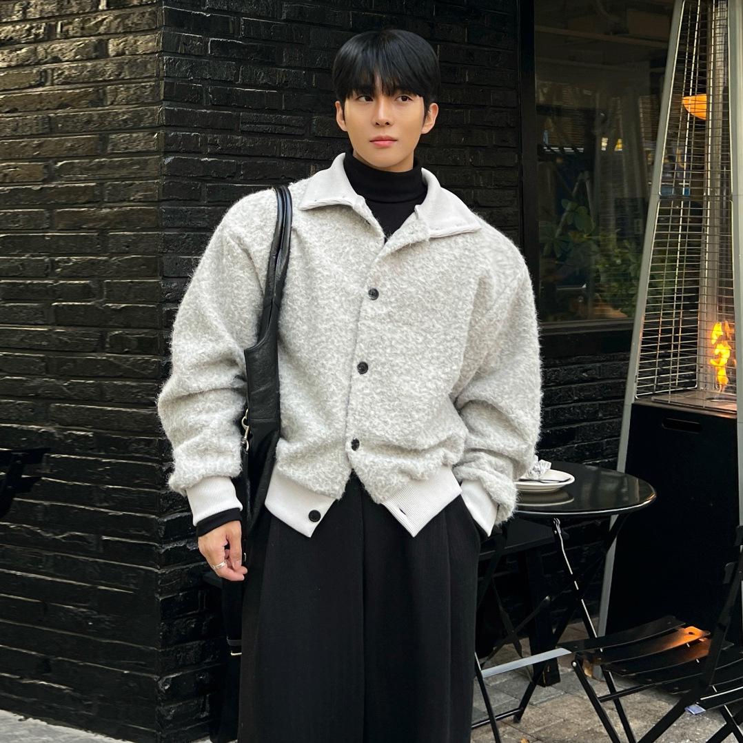 

Men s Winter Mohair Lapel Short Jacket - Thick, Loose, Korean Style Casual Outerwear 2XL сірий колір