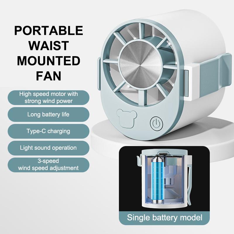 

USB Rechargeable Waist Fan 360 Rotation Neck Hanging Fan Outdoor Portable Personal Cooling Fan for Work Office Travel