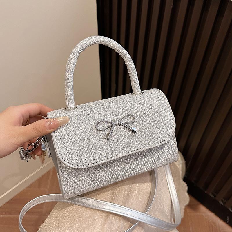 Pink Portable Bow Bag Women's 2025 New Spring and Summer Shoulder Messenger Bag Niche Fashion Cute Small Square Bag