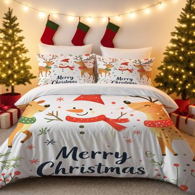 Christmas Bed Three-Piece Set Snowman 3D Digital Printing Pillowcase Quilt Cover 3-Piece Set