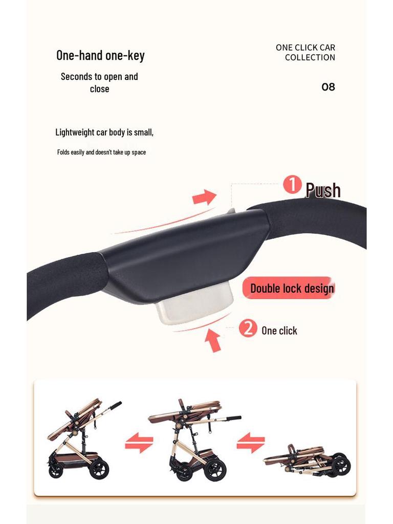 Lightweight Reversible Baby Stroller, One-Click Fold, High Landscape, Shock Absorption, All-Season, Four-Wheel Baby Carriage.