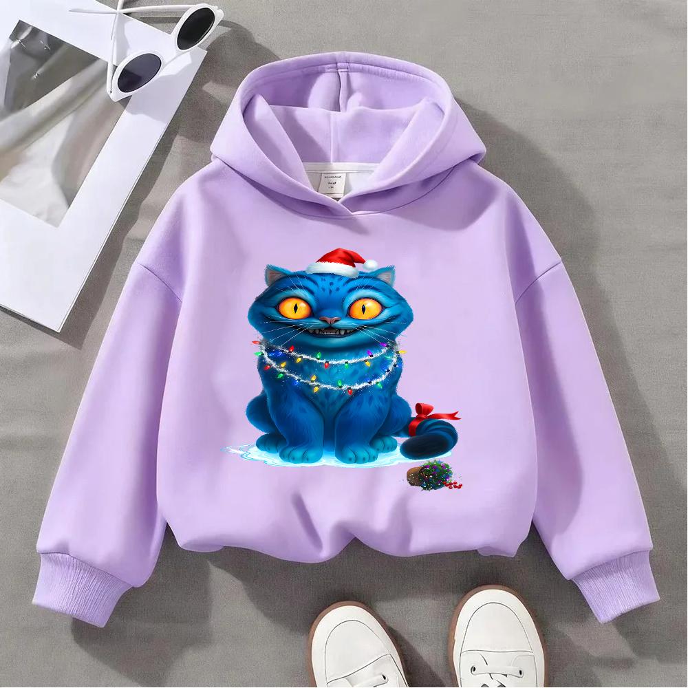 2025 New KPOP Christmas Blue Cat Printed Children's Sports Shirt Cute Children's Festival Hoodie