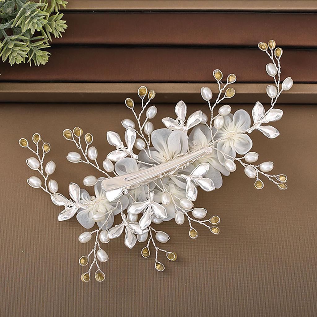Koreansk Stil Blommig Hårkam Vattenpärla Silkesblomma Elegant Hårnål För Kvinnor Flickor Bröllop Metall Smycken Håraccessoarer