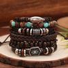 New Wood Bead Beaded Multi-layer Retro Flower Peacock Feather Heart-shaped Hand-woven Set Bracelet
