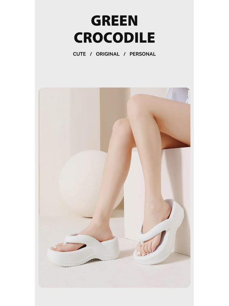 Fashionable Women's Thick-Soled Flip-Flops for Summer, Non-Slip Beach & Home Bath Wear, Suitable for Couples