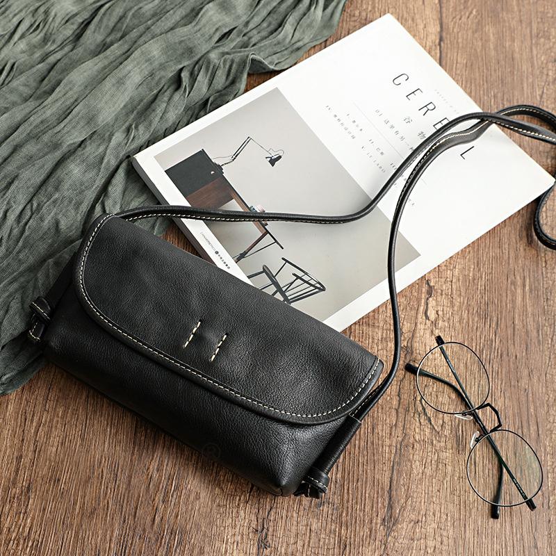 Johnature Ručne vyrábaná dámska taška z retro mäkkej hovädzej kože Jednoduchá jednofarebná taška cez rameno Ladies Small Messenger Bag