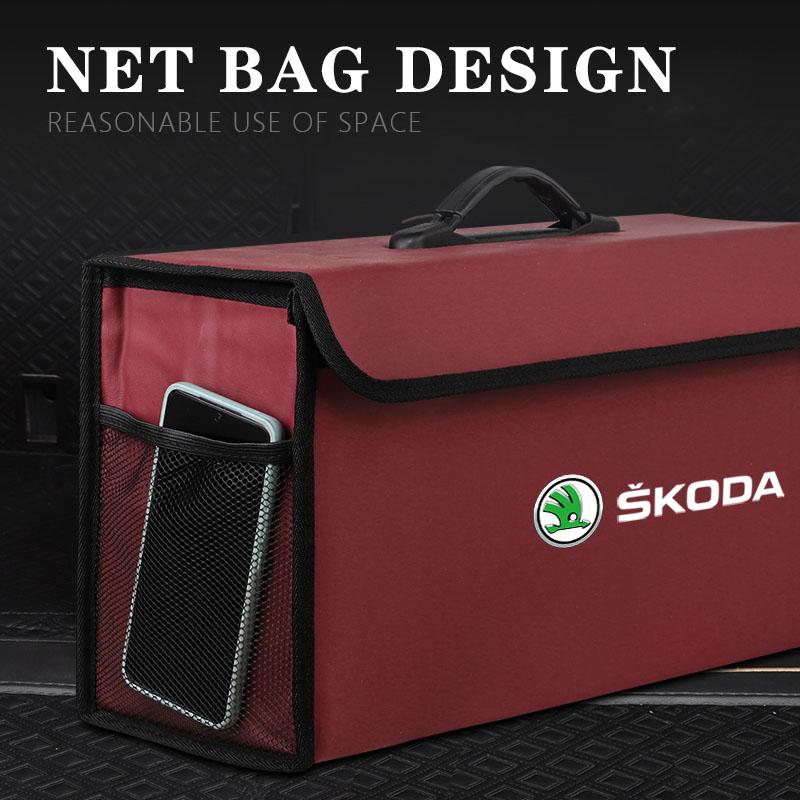 HIAQ2 Car Trunk Storage Box Leather Tidying Organizer Bag For Skoda Octavia Superb Rapid Kodiaq Karoq Fabia Kamiq Vision RS Yeti Scala