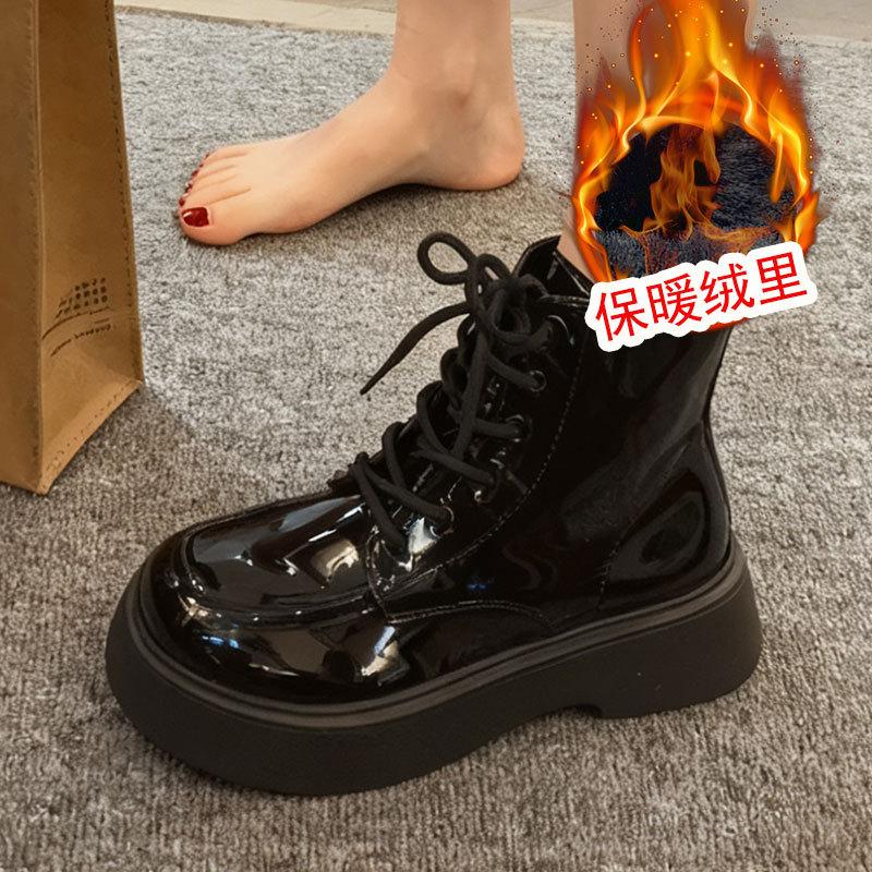 Retro Sweet and Cool Martin Boots Women's Autumn and Winter Velvet New Ins British Style Thick-soled Heightening Short Boots