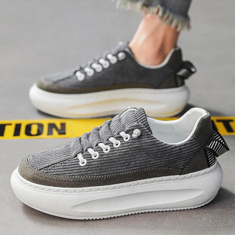 Breathable Corduroy Shoes Men Casual Height Increased Platform Shoes for Men Sport Running Flats Winter Plush Board Sneakers