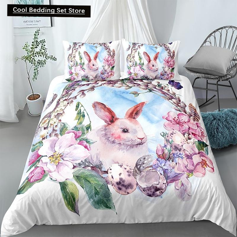 Katze Blumen König Königin Bettbezug Cartoon Kitty Floral Bettwäscheset für Kinder Niedliche Tiere Schwarz 2/3-teilig Polyester Steppdeckenbezug