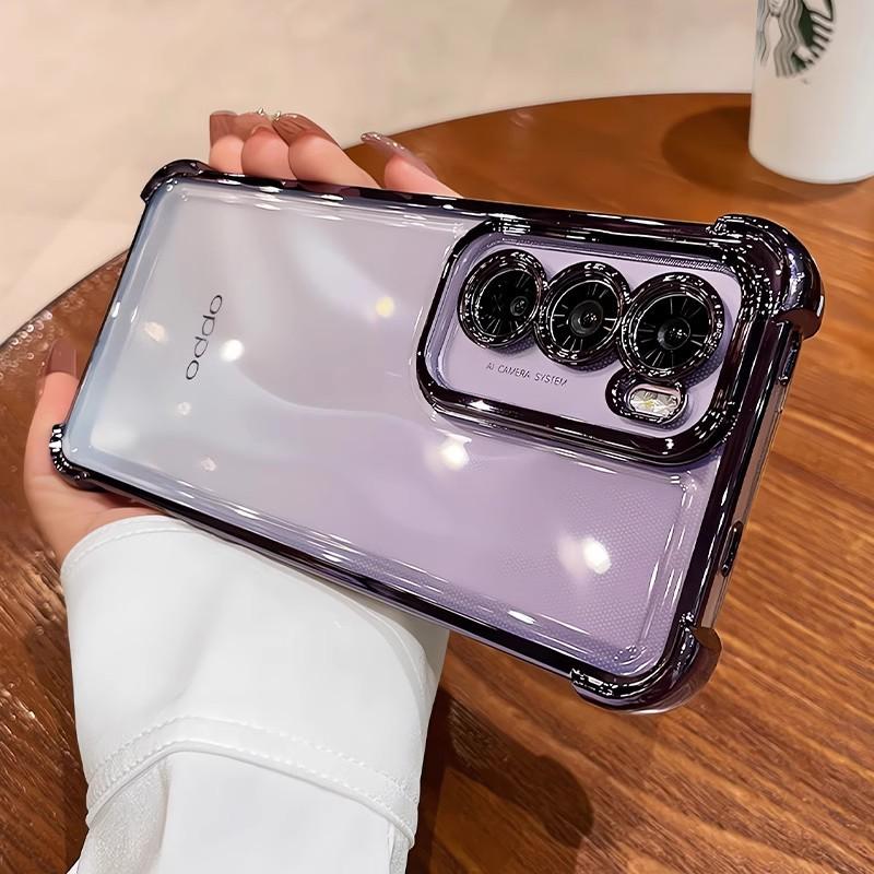 

Подходит для OPPOReno12 Четырехугольный противоударный чехол для мобильного телефона Гальваническое покрытие A3pro Полностью закрывающий FindX7 Защитный чехол с подушкой безопасности A96 realneC55 фиолетовый