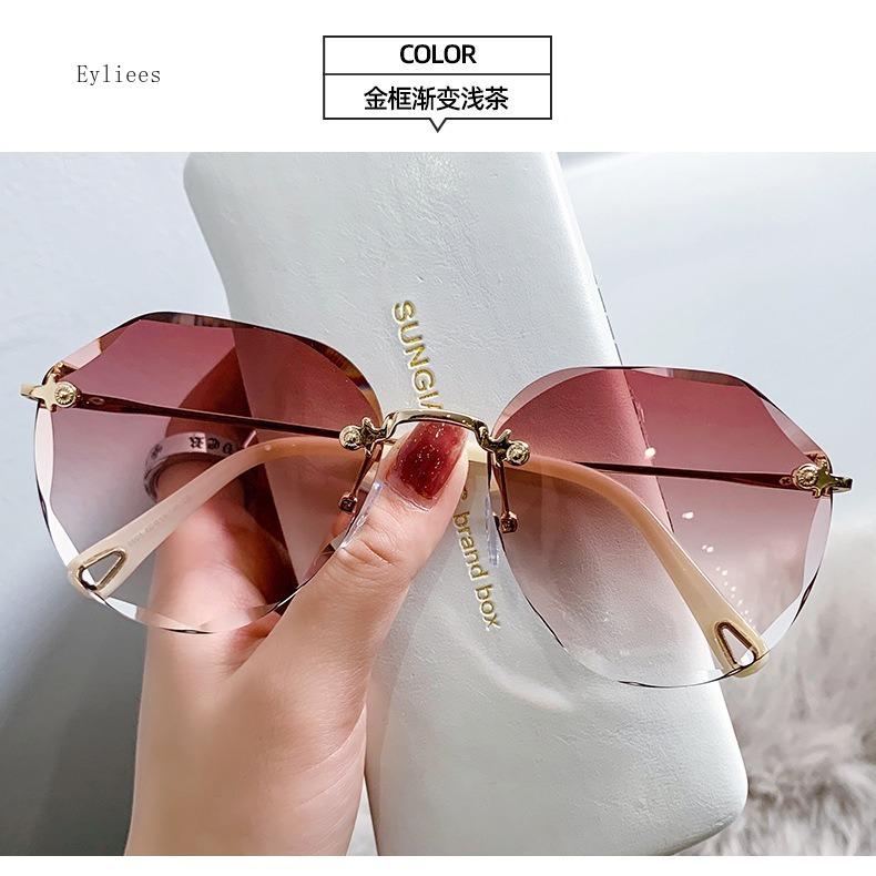Rimless Sunglasses Women'S Retro Metallic Sun Glasses Uv Protection New Fashion Cutting Lens Eyewear Uv400 Sun Glasses
