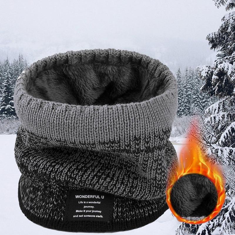 Winter Scarf Fleece Lined Warm Knitted Scarf Windproof Thick Circle Loop Scarves Breathable Bandana Skin-Friendly Solid Scarf