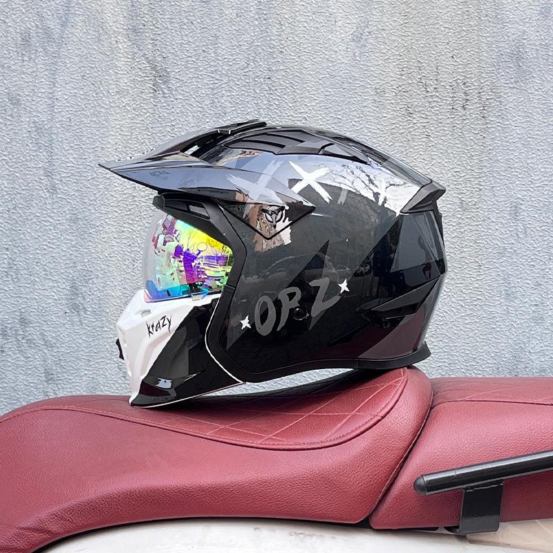 Street Fighter Motorcycle Helmet Men's and Women's Full Helmet Four Seasons Locomotive Retro Detachable Combination Helmet
