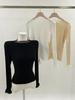 Chic Sheer Knit Top for Women – Long Sleeve, Half Neck, Ribbed Slim Fit, Office, Casual, Date Wear