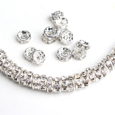 4/6/8mm White Metal Crystal Rhinestone Rondelle Slider 100pcs Beads for Jewelry Making