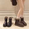 Wasserdichte Leder-Schneestiefel mit flachem Boden 2025 Herbst- und Wintermode Samt-Lederstiefel verdickte Baumwollschuhe dicksohlige Damen-Kurzstiefel