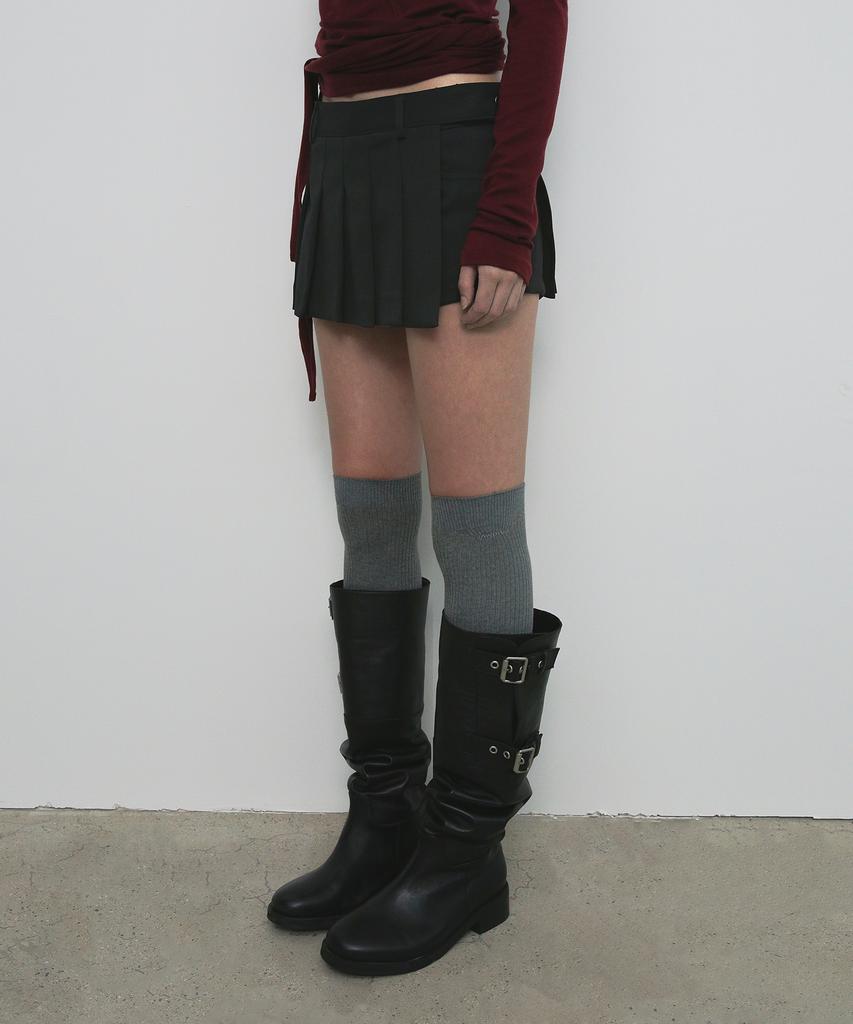 Saendeulig Layered Pleats Wrap Skirt Pants_Charcoal