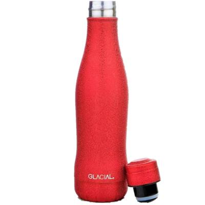 Láhev na vodu GLACIAL, vakuově izolovaná, nerezová láhev, 400 ml, ohřev/studenina, perlivá, Švédsko, ledovcově červená
