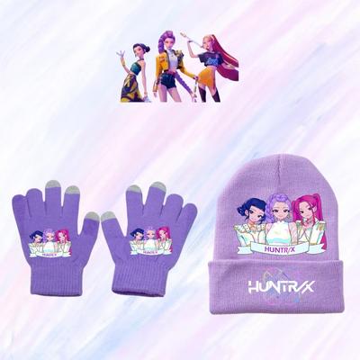 K-Pop Demon Hunters Kids Boys Girls Rumi Zoey Mira Knitted Hat and Glove Set Velvet Hat Autumn Winter Warm Kids Set