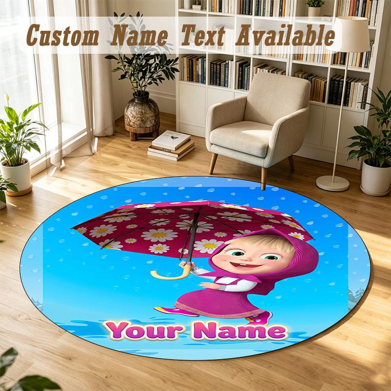 Round Rug Custom NameMasha and the Bear cartoon Pattern Non Slip Carpet Home Floor Decor