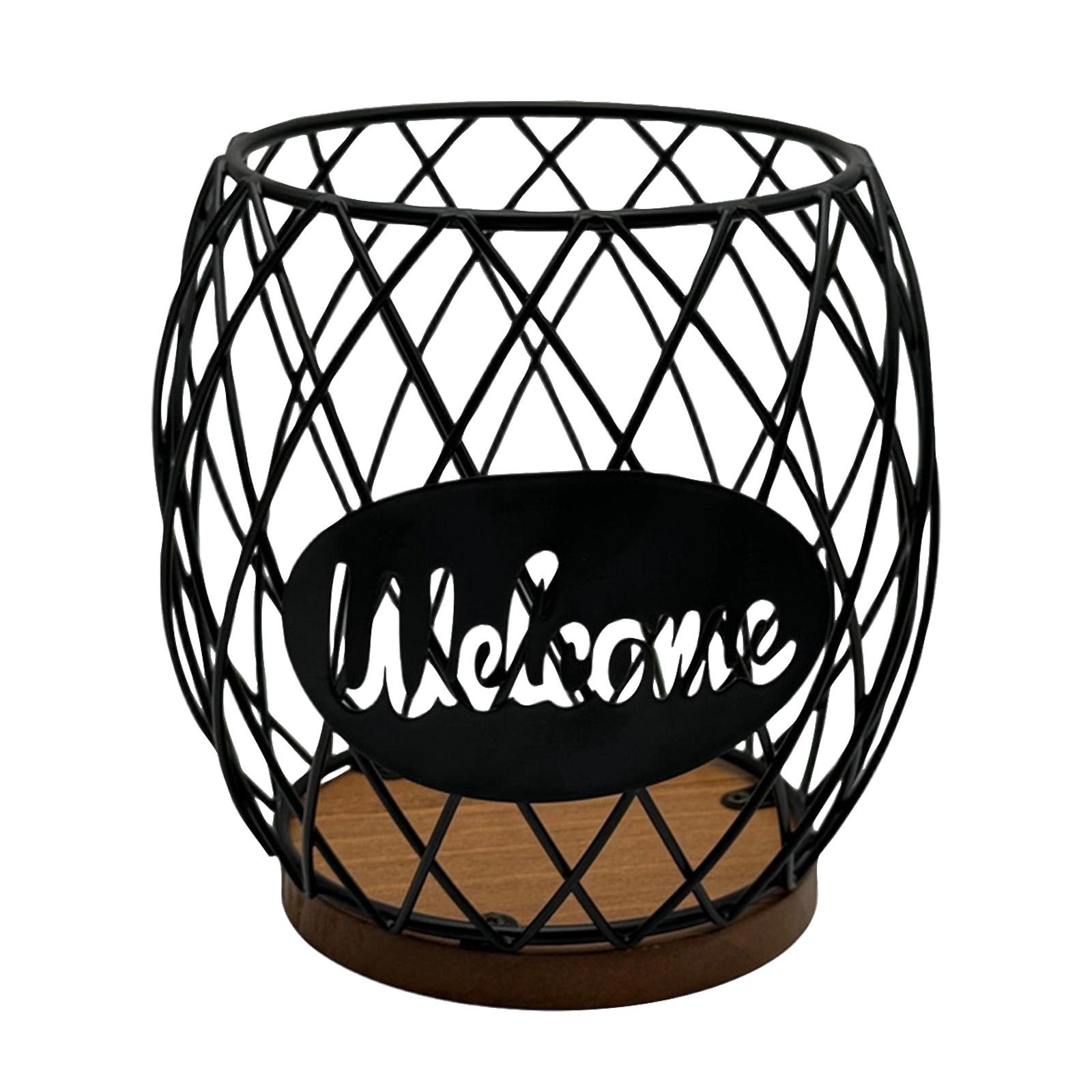 

Wrought Iron Mesh Coffee Capsule Storage Jar, Decorative Desktop Storage Jar, Storage Basket With Wooden Base, Suitable For Capsule Coffe One Size